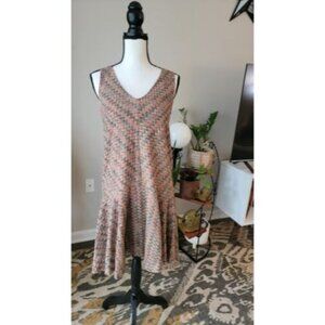 Flapper Midi Dress Maeve Westwater XS Multicolor Peach Chevron Anthropologie